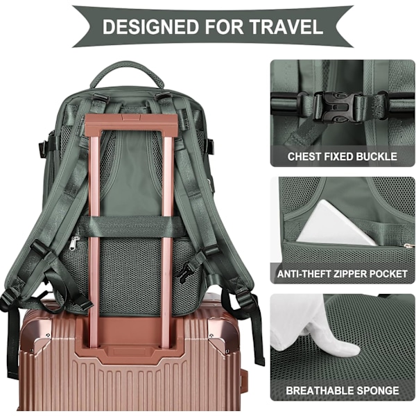 Stor Reseryggsäck för Kvinnor och Män, Kabinväska, Vandringsryggsäck Vattentät Utomhus Sport Ryggsäck Casual Dagryggsäck Small military green