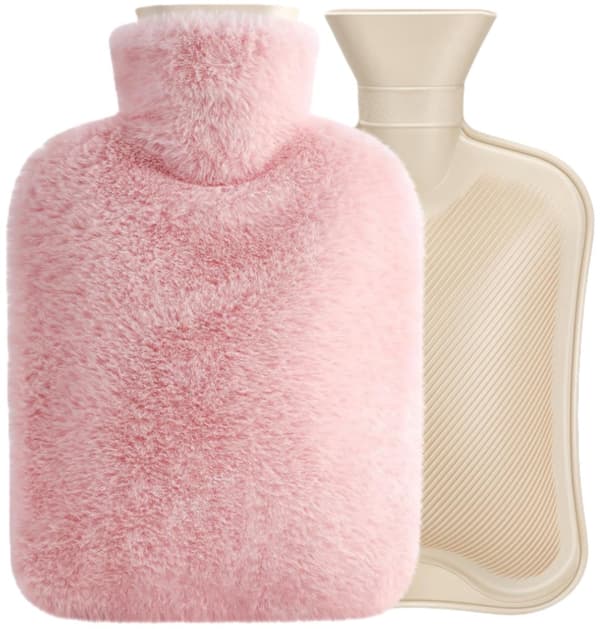 Varmeflaske, 2L naturgummi med mykt avtakbart vaskbart plysjtrekk for barn og voksne, vintervarmeterapi, rosa