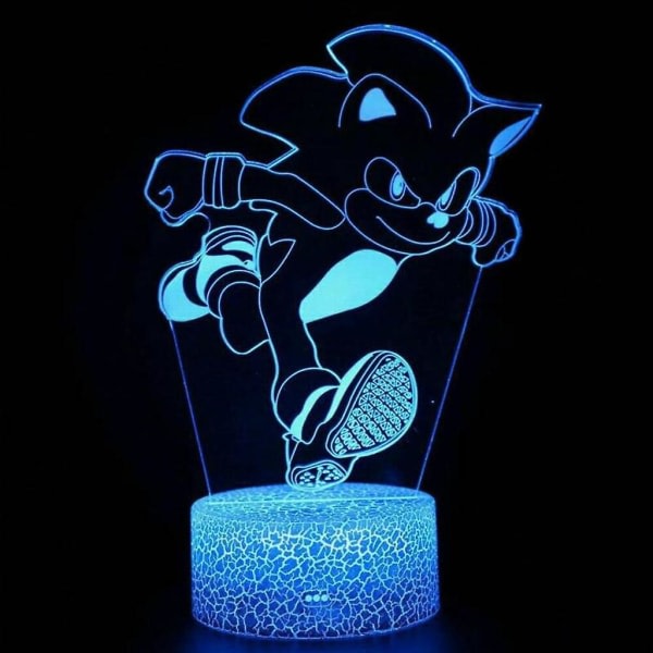 CDQ 3d Illusion Sonic Hedgehog Night Light, Anime skrivebordslampe