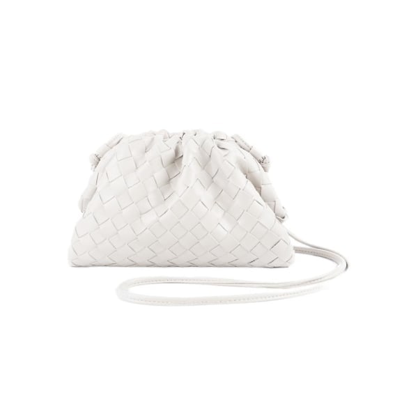 PU Vävd Väska Satchel Cloud Mini Läder Clutch Väska vit white