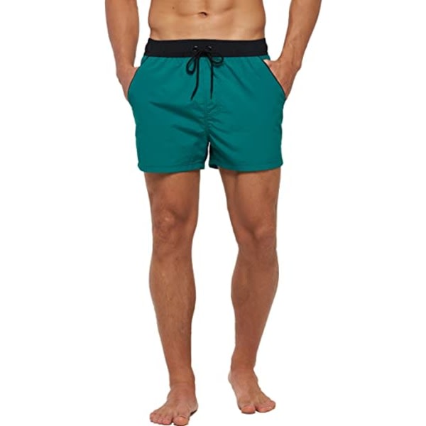 Snabbtorkande badbyxor for män i enfarvede sportshorts med dragkedja bak (mörkgrön) zdq