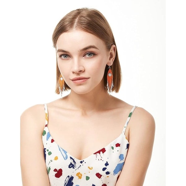 Heyone Lange Perle Quaste Ohrringe \\\\u2013 Große Böhmische Native Statement Perlen Ohrringe für Frauen, Große Boho Statement Handgefertigte