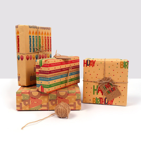 Grattis på födelsedagen Kraftpapper, Retro presentförpackning, presentförpackning