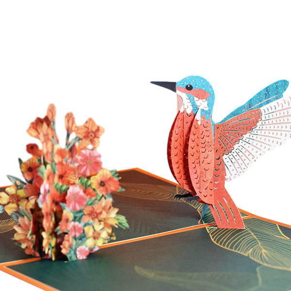 CDQ Härligt handgjorda paperiveistys Hummingbird Pop Up Card, 5x7-3D