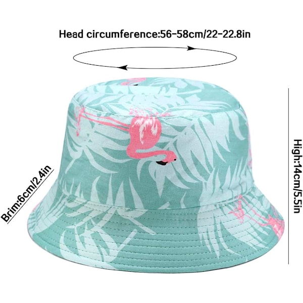 Söt bucket hat strandfiskarhattar för kvinnor, vändbar dubbelsidig användning Flamingo