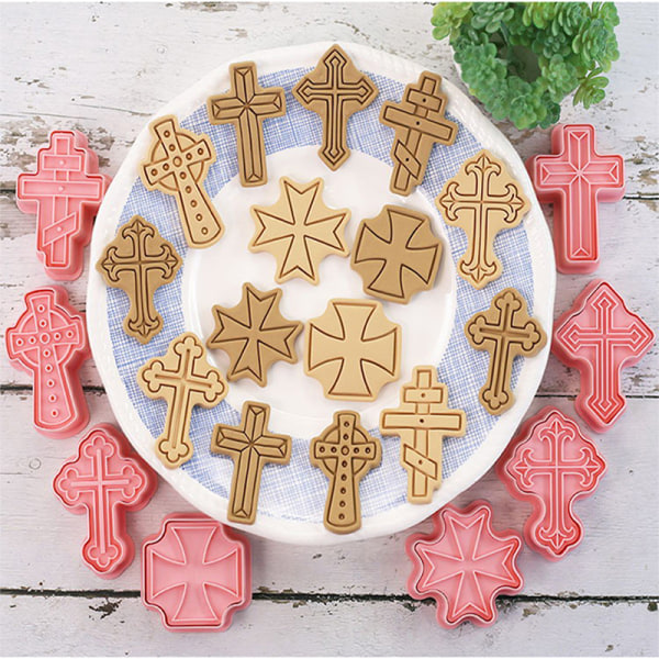 8 stk. Cross Cookie-forme i plast, 3D tegnefilm, trykbar kageform, one size