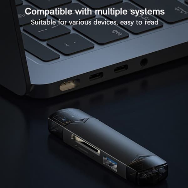 CDQ 6 i 1 USB 3.0-kortleser SD TF-kort USB-minne Grå