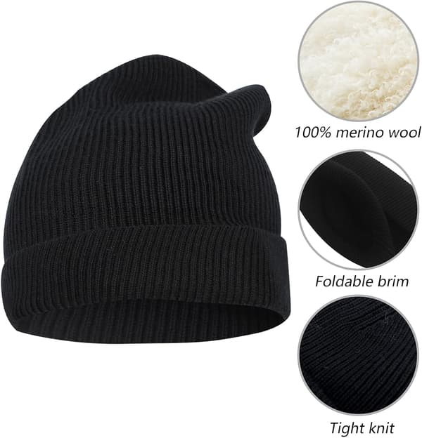 Stickad mössa i 100 % merinoull, unisex, varm vintermössa, mjuk