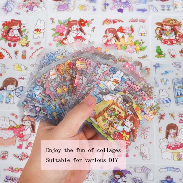 Kawaii Cartoon Girl Scrapbooking Stickers - 100 ark Clear PET Söt dekoration Journaling Scrapbook Supplies Stickers for Laptop