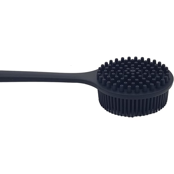 Silikon ryggskrubber for kroppsborste for brusbad med langt håndtag, BPA-fri, allergivenlig, miljøvenlig (svart)