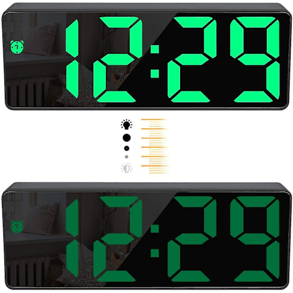 Digitalt vækkeur, stort LED-display med tal og snooze-funktion, justerbar lysstyrke, USB-oplader, vækkeur til soveværelse, stue, kontor