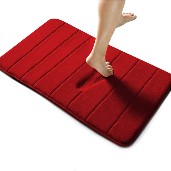 Baderomsmatte i memory foam, sklisikker, absorberende, supermyk, fløyelsmyk, supervannabsorberende, tykk, vinrød Vinrød Wine Red Wine Red 20 X 32 inches