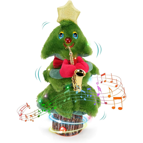 Sjungande och dansande julgransplyschleksak med music och ljusElektrisk fylld leksak Svänga och sjunga med saxofonmusikdekoration 14 tum.