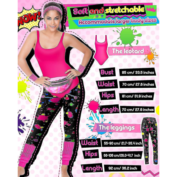 7-delt 80'er træningsdragt 80'er tilbehørssæt 80'er 90'er trikot leggings hovedbånd håndledsvarmere øreringe mavepose Bright Zebra XX-Large