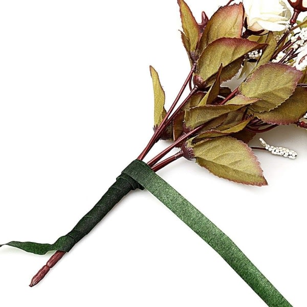CDQ 3 rullar 12 mm kasvatettu blomtejp Bukettband, 88,6 jalkaa/rulle mörkgrön blomtejp