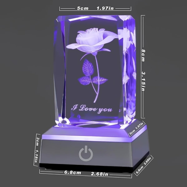 3D Rose Krystal Multifarvet Natlampe - Jeg Elsker Dig Decolamp - Perfekt Thanksgiving Julgaveidéer
