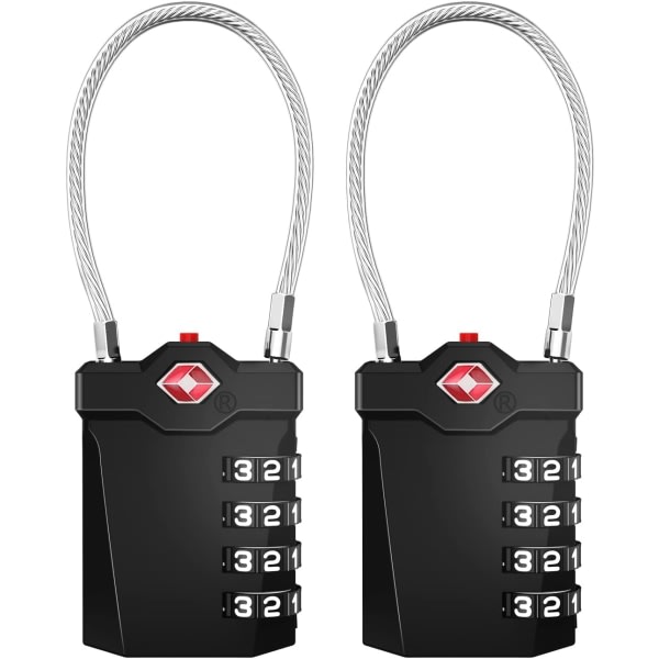 CDQ Bagagehänglås, 4-siffrigt hänglås med åpen larm, kombinert hänglås med gymkabel (2 deler, svart)