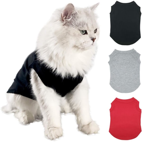CDQ Pet Shirts Hund Katt T-shirt Väst Mjuka andningsbara kläder (svart+grå+röd) M m