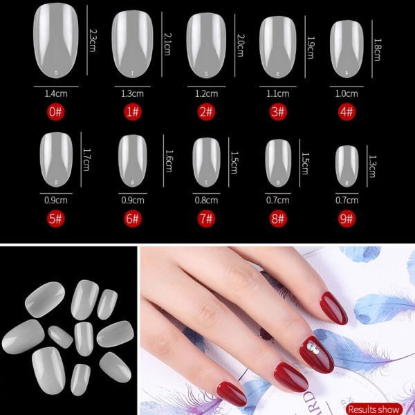 500 stk/pose korte ovale falske negle Cover Nail Art Tips - Perfekt naturlige