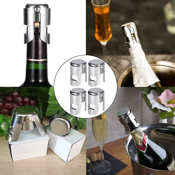 4 stk. rustfrit stål champagneprop Champagneflaske propper rustfrit stål silikone