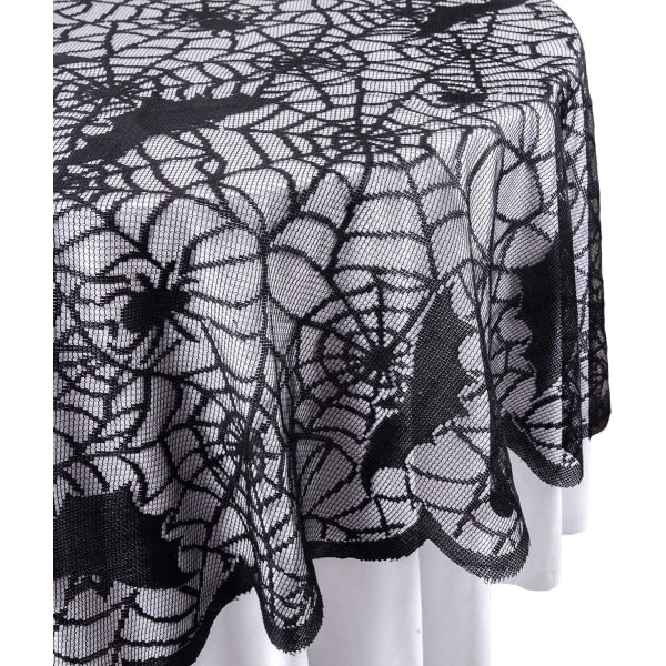 CDQ 69 tummia polyesteri spetsduk | Rund svart spindelnät bordsduk bordsdekorationsduk för halloweenfester bordsdekorationer