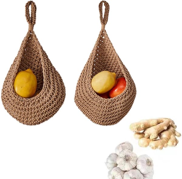 2 - Hanging Baskets - Braided - Fruit Hammock - Hand-Braided
