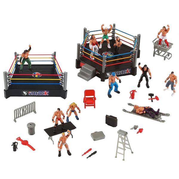 WWE Wrestler Ring Gladiator Scen Figur Set monterade leksaker Fyrvägsring