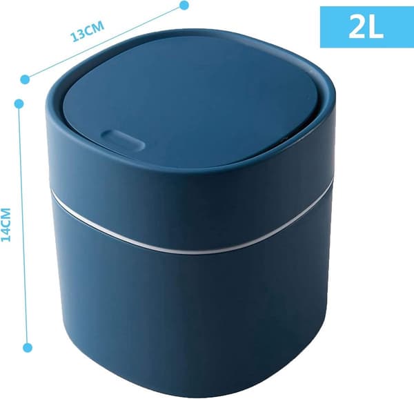 Mini søppelbøtte med lokk, 2L ABS PP trykktopp søppelbøtte for kontorpult nattbord kommode, blå