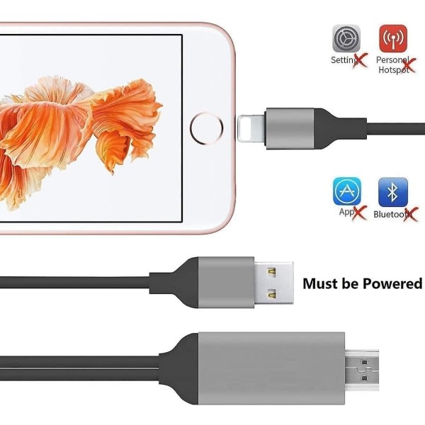 [apple Mfi-sertifisert] Lightning til HDMI-kabeladapter kompatibel med Iphone, 1080p Digital Sync Display Audio Video Adapter med - Perfet Black