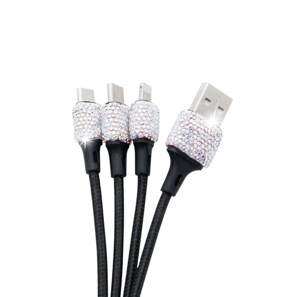 Kristall 3 i 1 USB-kabel Hurtigopladningsoplader Til iPhone Micro USB Type C Opladningskabel_tfrf