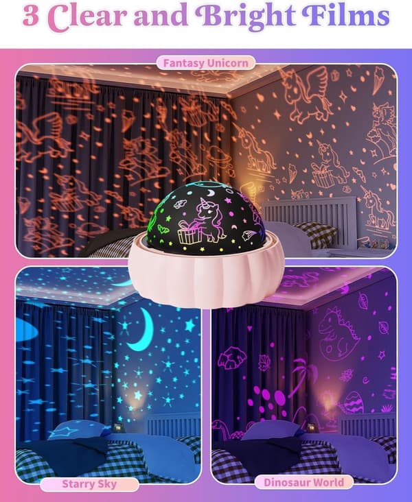 Starry Sky Projector for Kids - 3 Different Themes and 7 Light Modes - Rotates 360° for Magical Effect