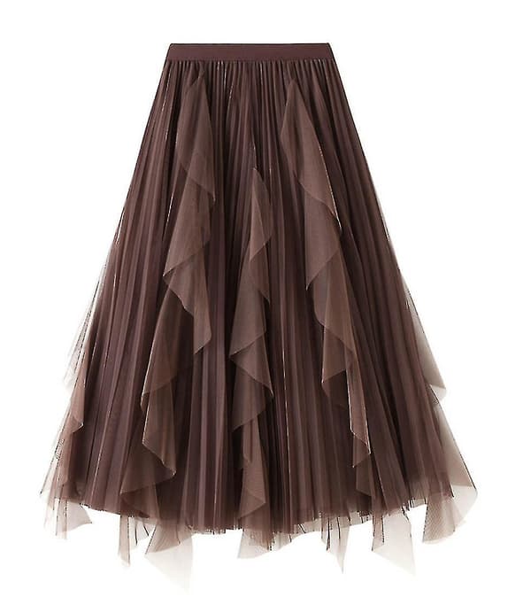 Brun Mesh Ruffle Tutu Lang Swing Skjørt for Kvinner_tfrf