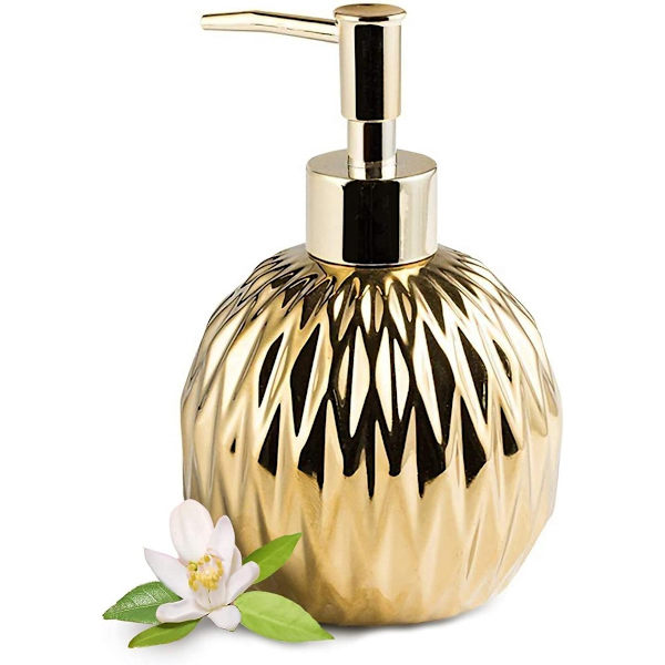 Modern Soap Dispenser - Gold Ceramic - For Bathroom & Kitchen