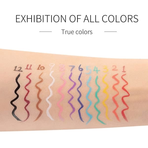 12 Matte Rainbow Color Liquid Eyeliner Sæt, 12 farver