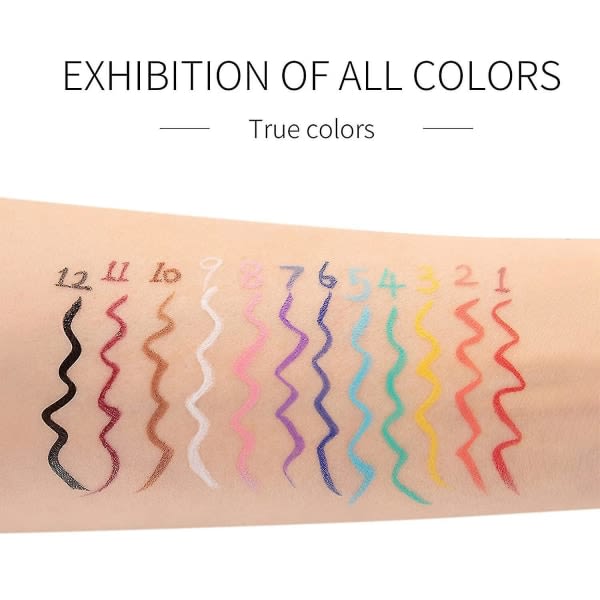 12 Matte Rainbow Color Liquid Eyeliner sett, 12 farger