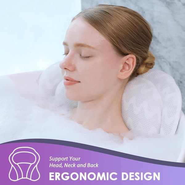 Bath Pillow/Neck Rest - 42x44 cm - White - With Non-Slip Suction Cups - For Bathtub, Jacuzzi, Spa - Comfortable Relaxation
