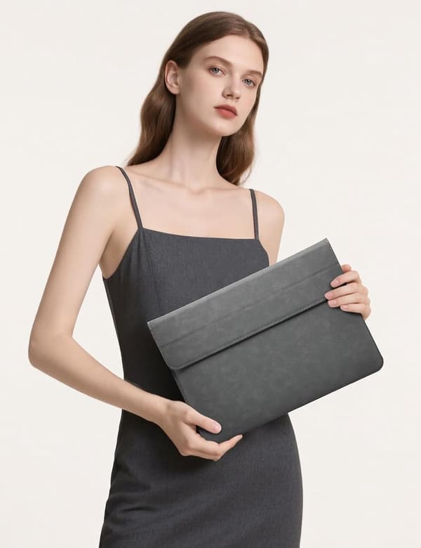 15-16 tommer laptop sleeve, 3-vinklet justerbart stativ, stødabsorberende imiteret ruskind, tilbehørspose, til skole, rejser, lysegrå