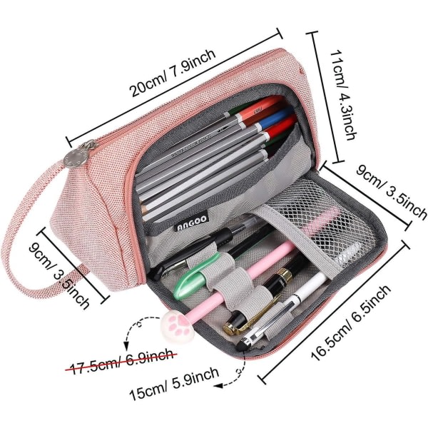 Pennfodral med stor kapacitet Multifunktionell kanvaspennfodral Slitstarkt organiseringsfodral Kosmetisk väska (rosa)