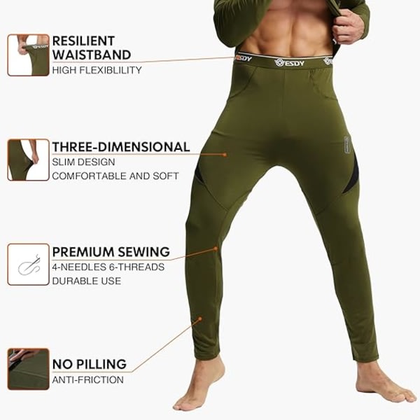 CDQ Thermal Set Talvi Urheiluvälineet Sport Long Johns Base Layer Botten Yläosa Keskipaino (Army Green, Medium)