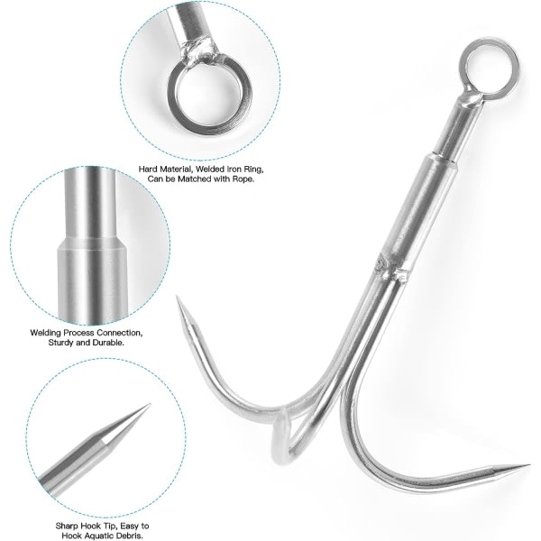 CDQ Gripkrok i rustfritt stål med 3 klo og ankarkrok for henting av tyngdekraftskrok for klatring (Medium) m