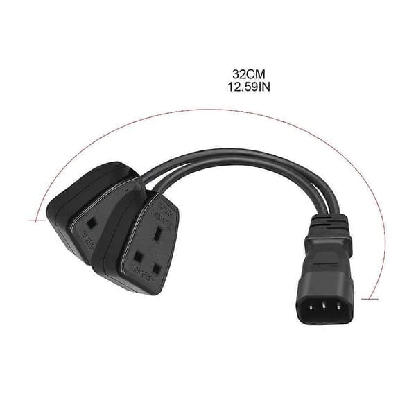 32 cm IEC320 C14 til Dobbel 13A AC-Strømforlengelseskabel Adapterledning_tfrf