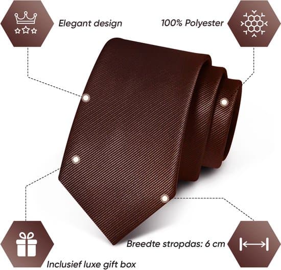 Mörkbrun slips för män, premiumslips i polyester med elegant enfärgad design, klassisk accessoar för affärer, bröllop och formella tillfällen, inkluderar lyxig presentförpackning