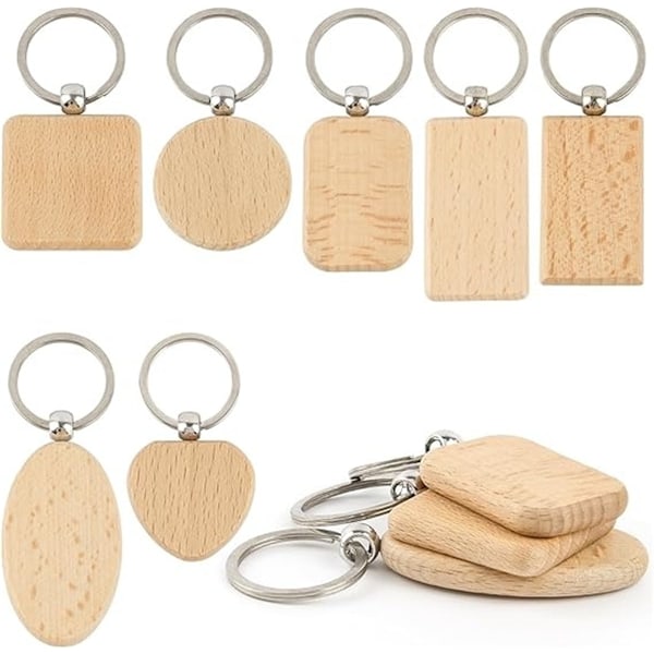 6 stk Uferdige Tre Nøkkelringer for DIY Gaver & Håndverk