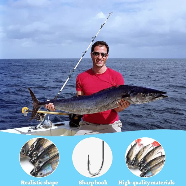 CDQ 5 stk. fiskeagn sæt, 3D-øjne bløde fiskeagn enkeltkrog agn kunstigt agn tilbehør