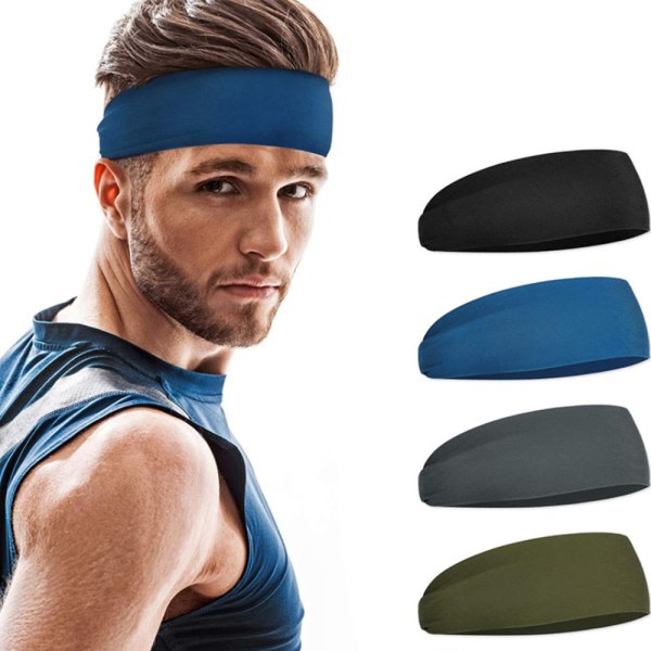 CDQ Athletic Mens Pannband (4 Pack) - Lättvikts Pannband för Black/Blue/Gray/Green