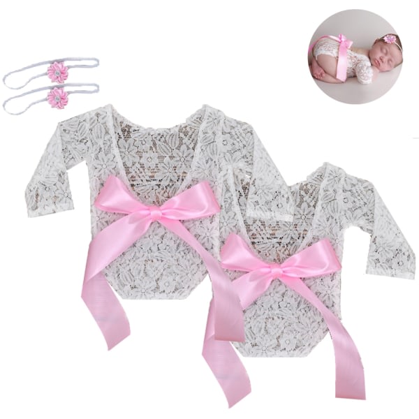 CDQ Tvådelad kostym för nyfödd fotografi, elegant och stilren, rosa