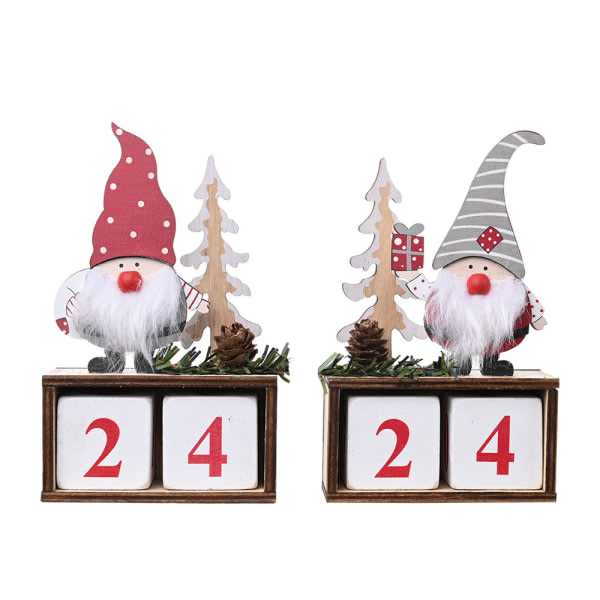 CDQ 2 stycken julkalenderdekoration av tall i trä, nedräkningskalenderdekoration i trä
