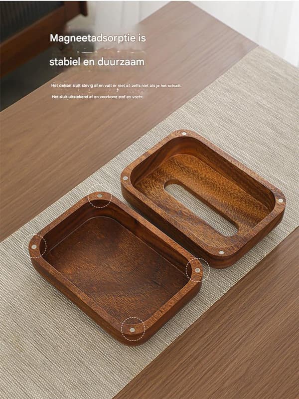 Näsdukslåda i valnötsträ med magnetiskt lock, brödformad rektangulär näsdukshållare för vardagsrum, sovrum, kontor, bil, 22x13,5x5,5 cm