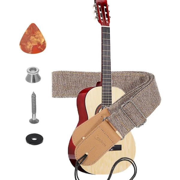 Gitarreim i bomull og lin: 145 cm justerbar gitarreim Akustisk gitar skulderreim Mandolinreim Tilbehør Light Grey