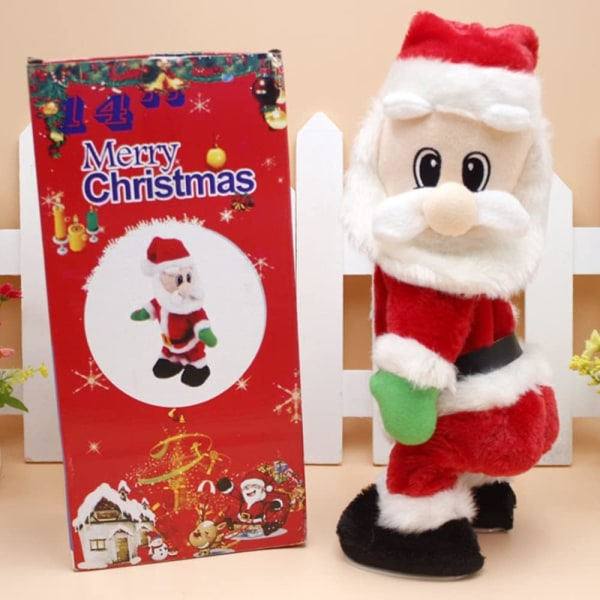 Elektrisk sjungande jultomte docka rörlig tomte musikalisk plyschleksak twerking tomte jul bordsdekoration